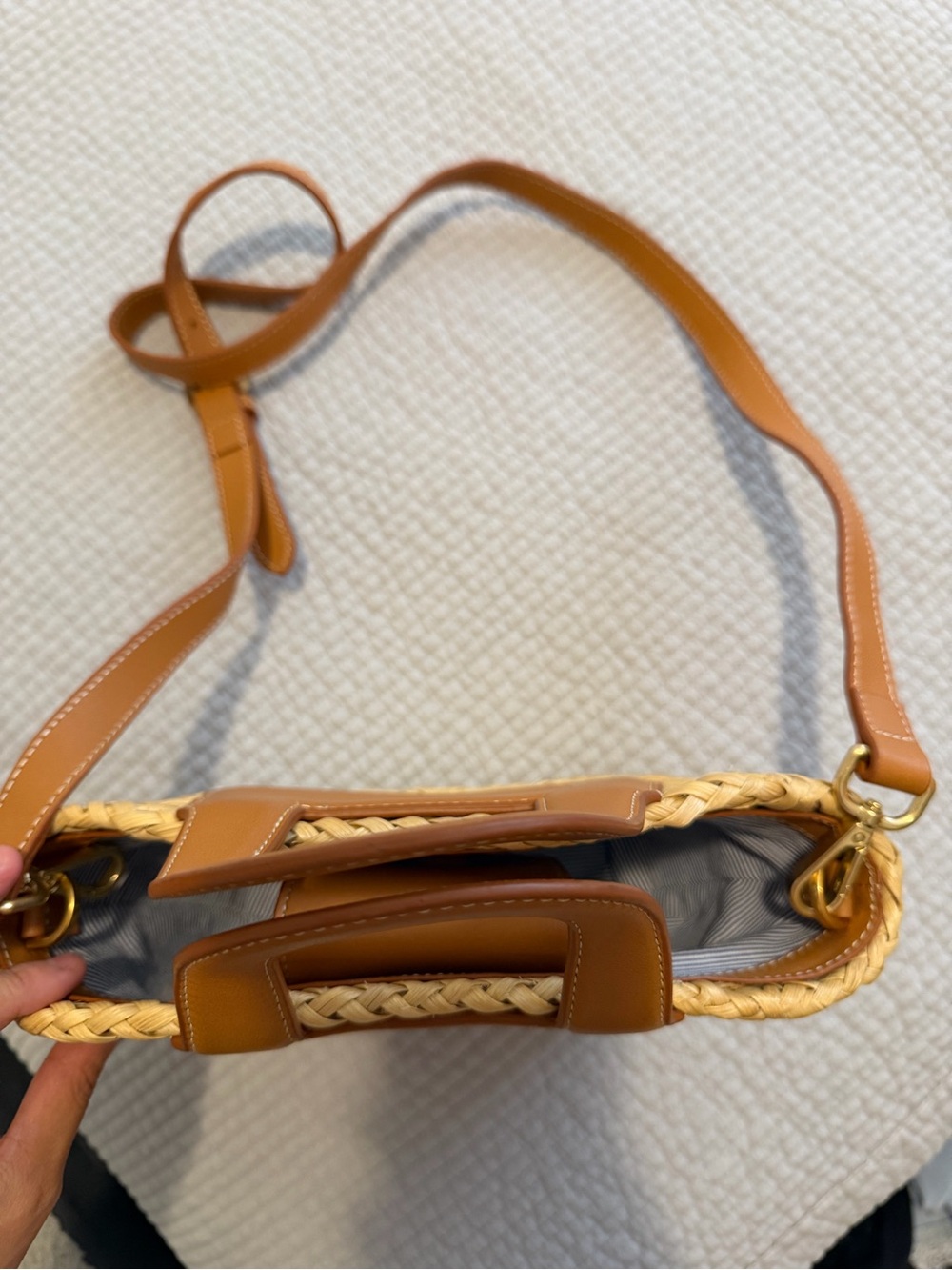 J. McLaughlin Natural Straw Crossbody with Tan Leather Trim - Picture 2 of 2